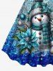 Robe Brillante Imprimée Boule et Feuille de Noël et Bonhomme de Neige 3D Grande Taille - Bleu Ciel M