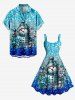Robe Brillante Imprimée Boule et Feuille de Noël et Bonhomme de Neige 3D Grande Taille - Bleu Ciel M