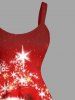 Robe à Bretelle en Blocs de Couleurs 3D Flocon de Neige et Cadeau de Noël Imprimés de Grande Taille à Paillettes - Rouge 4X