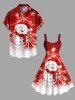 Robe à Bretelle en Blocs de Couleurs 3D Flocon de Neige et Cadeau de Noël Imprimés de Grande Taille à Paillettes - Rouge 4X
