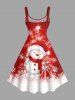 Plus Size Christmas Snowman Snowflake Gift Box Colorblock Glitter 3D Print Tank Dress -  