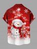 Chemise 3D Bonhomme de Neige Flocon de Neige et Boîte à Brillant Imprimé en Blocs de Couleurs Grande Taille avec Boutons pour Hommes - Rouge 2XL