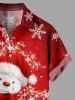 Chemise 3D Bonhomme de Neige Flocon de Neige et Boîte à Brillant Imprimé en Blocs de Couleurs Grande Taille avec Boutons pour Hommes - Rouge 2XL