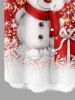 Chemise 3D Bonhomme de Neige Flocon de Neige et Boîte à Brillant Imprimé en Blocs de Couleurs Grande Taille avec Boutons pour Hommes - Rouge 2XL