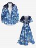 Robe Mi-Longue Fendue 3D Flocon de Neige de Noël Imprimé de Grande Taille à Paillettes - Bleu Ciel M