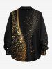 Chemise Manches Longues à Paillettes Brillantes avec Boutons et à Imprimé Etoiles 3D pour Hommes Grande-Taille - Noir 8XL