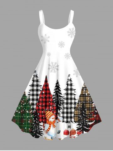 Plus Size Christmas Tree Snowman Ball Snowflake Print Tank Dress - MULTI-A - S