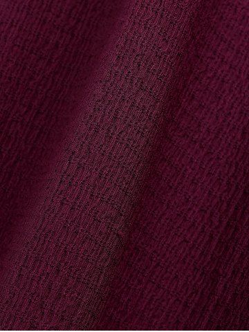 Plus Size Ruched Lace Up Mesh Bell Sleeves Textured Split Dress