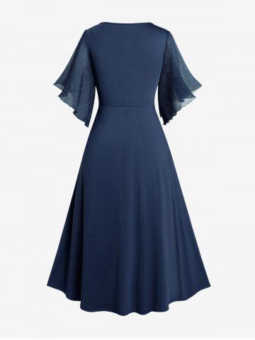 Plus Size Lace Up Buckle Grommet Layered Butterfly Sleeve Dress