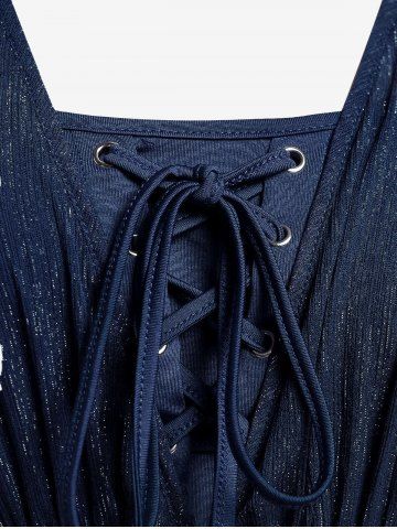 Plus Size Lace Up Buckle Grommet Layered Butterfly Sleeve Dress