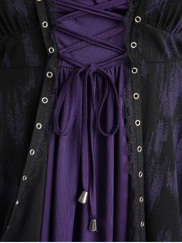 Plus Size Gothic Ruched Ruffles Grommets Lace Up Asymmetrical 2 In 1 Top