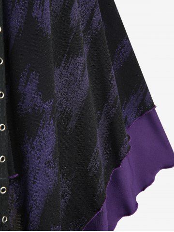 Plus Size Gothic Ruched Ruffles Grommets Lace Up Asymmetrical 2 In 1 Top