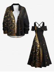 Christmas Star Sparkling Sequin Glitter 3D Print Plus Size Matching Outfit For Couples -  