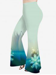 Plus Size Christmas Snowflake Galaxy Star Glitter 3D Print Flare Pants -  