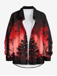 Plus Size Christmas Tree Elk Snowflake Forest Print Ombre Button Long Sleeves Shirt For Men -  