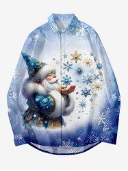 Chemise Manches Longues à Imprimé Flocons de Neige et Père Noël Grande-Taille pour Hommes - Bleu 2XL