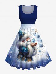 Robe de Noël Trapèze Ligne A Ombré Père Noël et Flocon de Neige Imprimés de Grande Taille - Bleu 3X