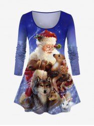 Plus Size Christmas Tree Santa Claus Elk Rabbit Dog Print T-shirt -  
