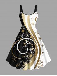 Plus Size Christmas Snowflake Curve Colorblock Print Tank Dress -  