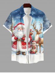 Plus Size Christmas Tree Santa Claus Elk Snowflake Print Buttons Pocket Shirt For Men -  