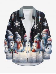 Chemise Boutonnée Imprimé Élément de Noël à Manches Longues Grande Taille - Noir 5XL