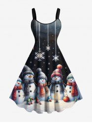 Robe Ligne A Bonhomme de Neige Galaxie et Flocon de Neige Imprimés de Grande Taille à Paillettes - Noir 3X