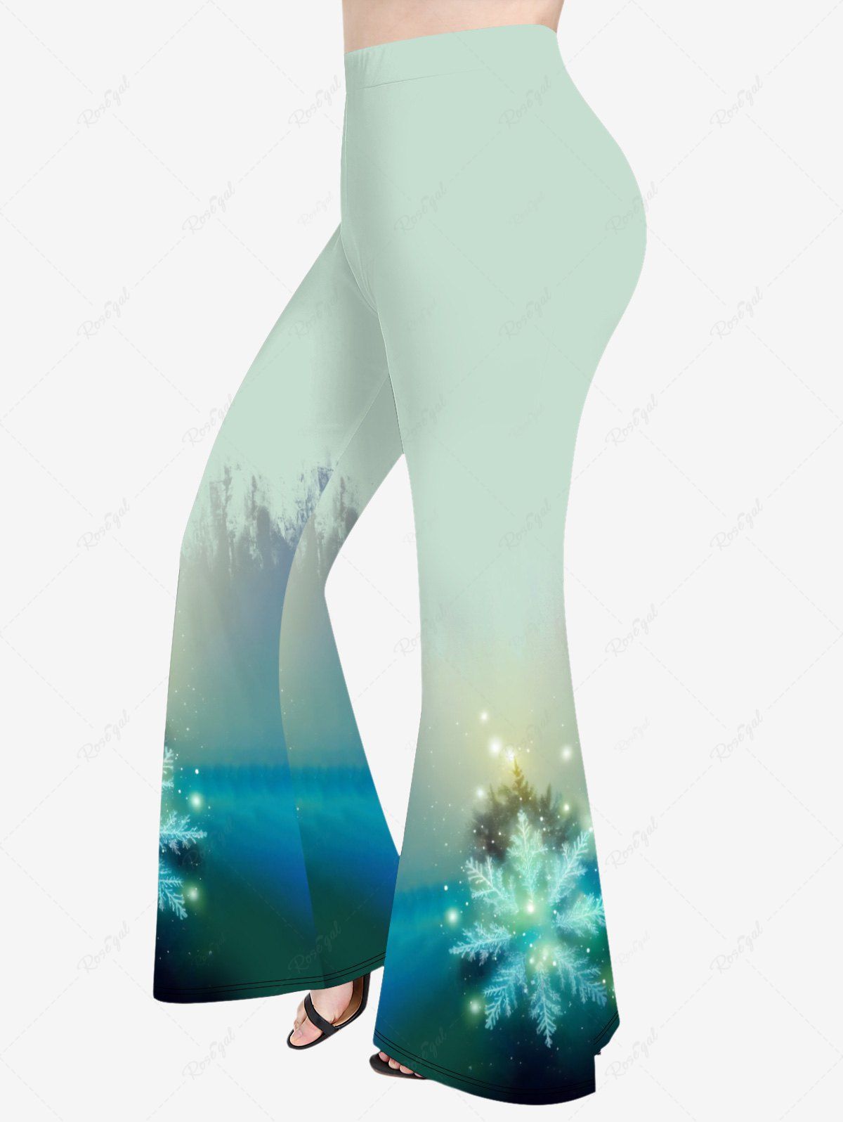 Latest Plus Size Christmas Snowflake Galaxy Star Glitter 3D Print Flare Pants  