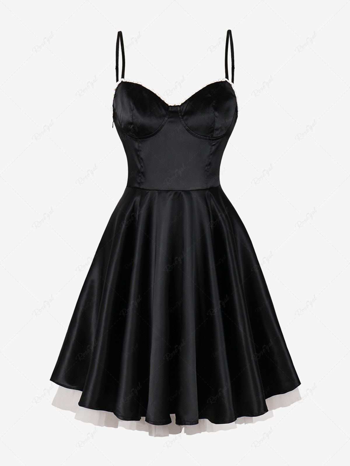Latest Solid Color Lace Trim Vintage Cami Dress  