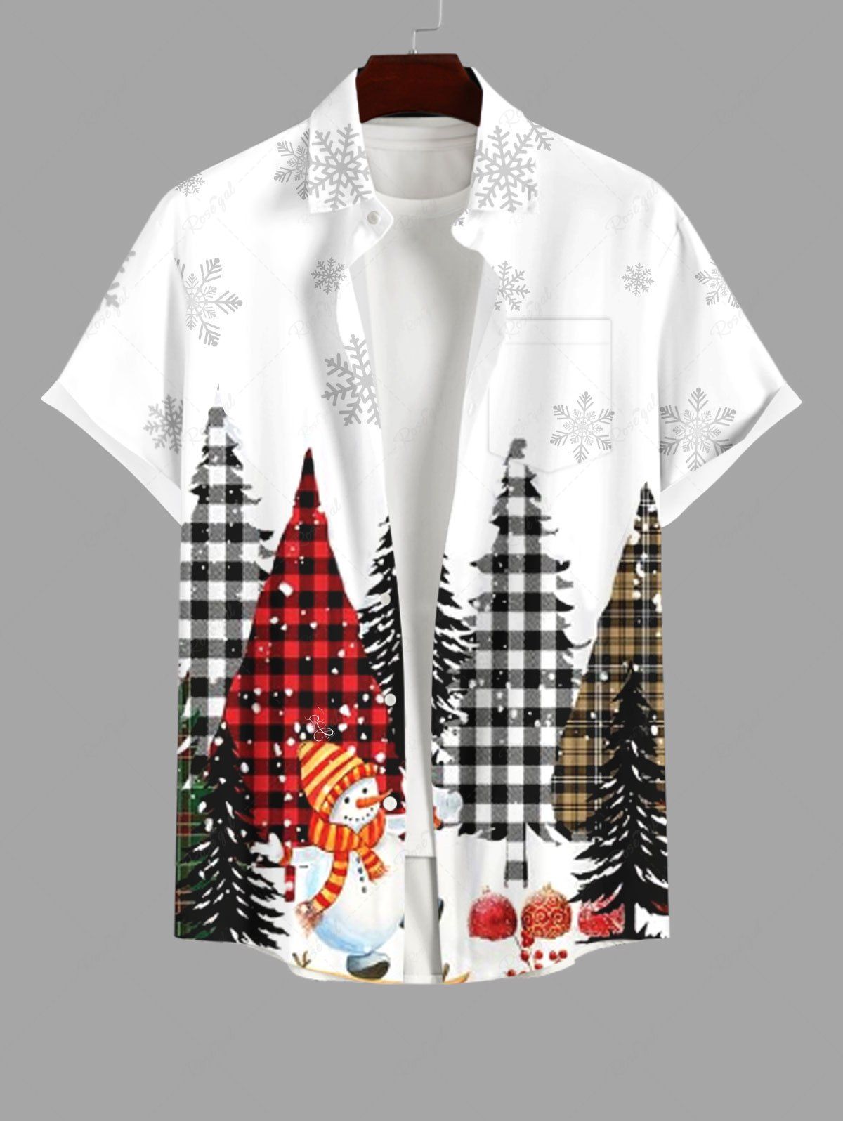 Chemise Bonhomme de Neige Boule et Flocon de Neige Imprimés de Noël avec Poche de Grande Taille pour Homme Multi-A 4XL