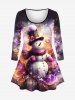 Christmas Snowflake Snowman Tie Dye Ombre Floral Print Long Sleeves T-shirt and Leggings Plus Size Matching Set -  