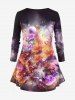 Christmas Snowflake Snowman Tie Dye Ombre Floral Print Long Sleeves T-shirt and Leggings Plus Size Matching Set -  