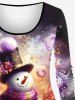 Christmas Snowflake Snowman Tie Dye Ombre Floral Print Long Sleeves T-shirt and Leggings Plus Size Matching Set -  