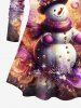 Christmas Snowflake Snowman Tie Dye Ombre Floral Print Long Sleeves T-shirt and Leggings Plus Size Matching Set -  