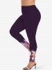 Christmas Snowflake Snowman Tie Dye Ombre Floral Print Long Sleeves T-shirt and Leggings Plus Size Matching Set -  