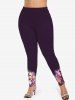 Christmas Snowflake Snowman Tie Dye Ombre Floral Print Long Sleeves T-shirt and Leggings Plus Size Matching Set -  
