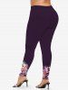 Christmas Snowflake Snowman Tie Dye Ombre Floral Print Long Sleeves T-shirt and Leggings Plus Size Matching Set -  