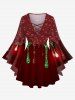 Christmas Glitter Sparkling Paint Drop Sequins Print Lattice Long Sleeves T-shirt and Flare Pants Plus Size Matching Set -  