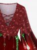 Christmas Glitter Sparkling Paint Drop Sequins Print Lattice Long Sleeves T-shirt and Flare Pants Plus Size Matching Set -  
