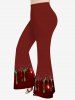 Christmas Glitter Sparkling Paint Drop Sequins Print Lattice Long Sleeves T-shirt and Flare Pants Plus Size Matching Set -  