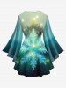 Plus Size Christmas Snowflake Galaxy Star Glitter 3D Print Lattice Crisscross Flare Sleeve T-shirt -  