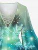 Plus Size Christmas Snowflake Galaxy Star Glitter 3D Print Lattice Crisscross Flare Sleeve T-shirt -  