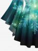 Plus Size Christmas Snowflake Galaxy Star Glitter 3D Print Lattice Crisscross Flare Sleeve T-shirt -  