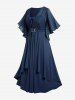 Plus Size Lace Up Buckle Grommet Layered Butterfly Sleeve Dress -  