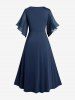 Plus Size Lace Up Buckle Grommet Layered Butterfly Sleeve Dress -  