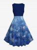 Robe de Noël Trapèze Ligne A Ombré Père Noël et Flocon de Neige Imprimés de Grande Taille - Bleu 3X
