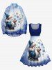 Robe de Noël Trapèze Ligne A Ombré Père Noël et Flocon de Neige Imprimés de Grande Taille - Bleu 3X