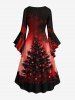 Plus Size Christmas Tree Elk Snowflake Forest Print Ombre Ruched High Low Asymmetric Dress -  