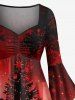 Plus Size Christmas Tree Elk Snowflake Forest Print Ombre Ruched High Low Asymmetric Dress -  