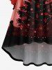 Plus Size Christmas Tree Elk Snowflake Forest Print Ombre Ruched High Low Asymmetric Dress -  