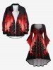 Plus Size Christmas Tree Elk Snowflake Forest Print Ombre Ruched High Low Asymmetric Dress -  